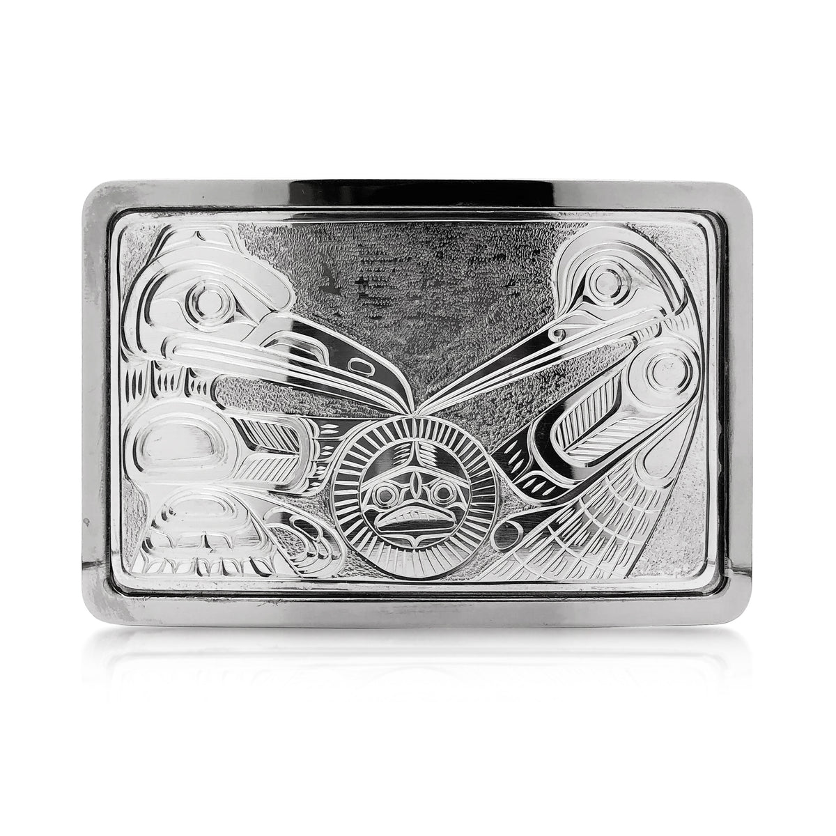 Boucle de ceinture Colibri et corbeau avec soleil