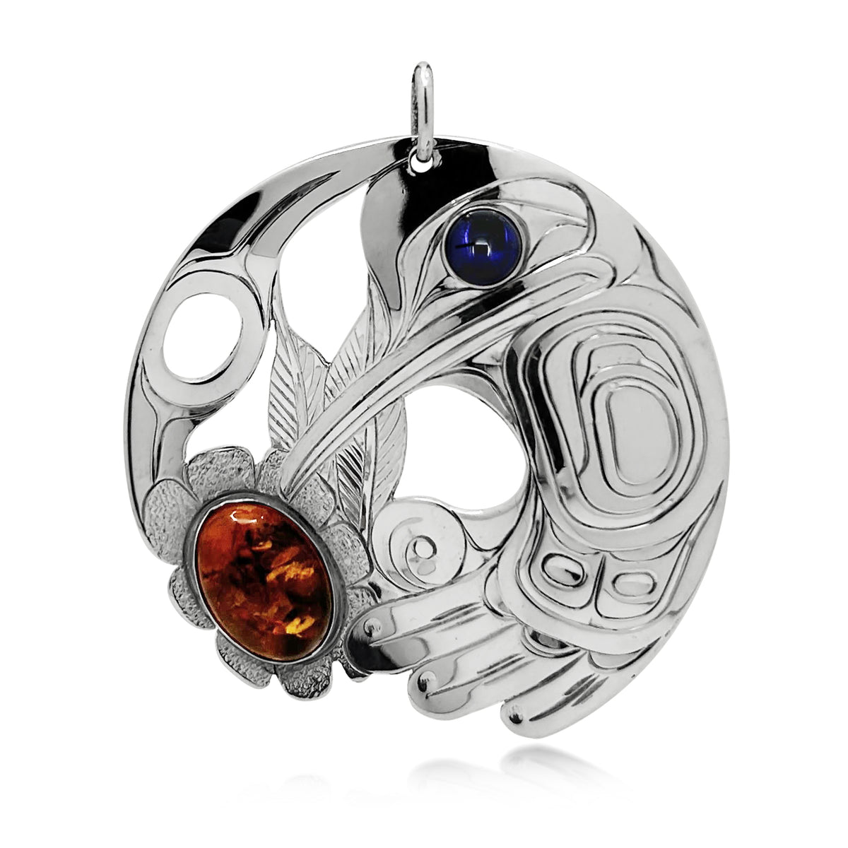 Pendentif Colibri avec Ambre Baltique et Iolite