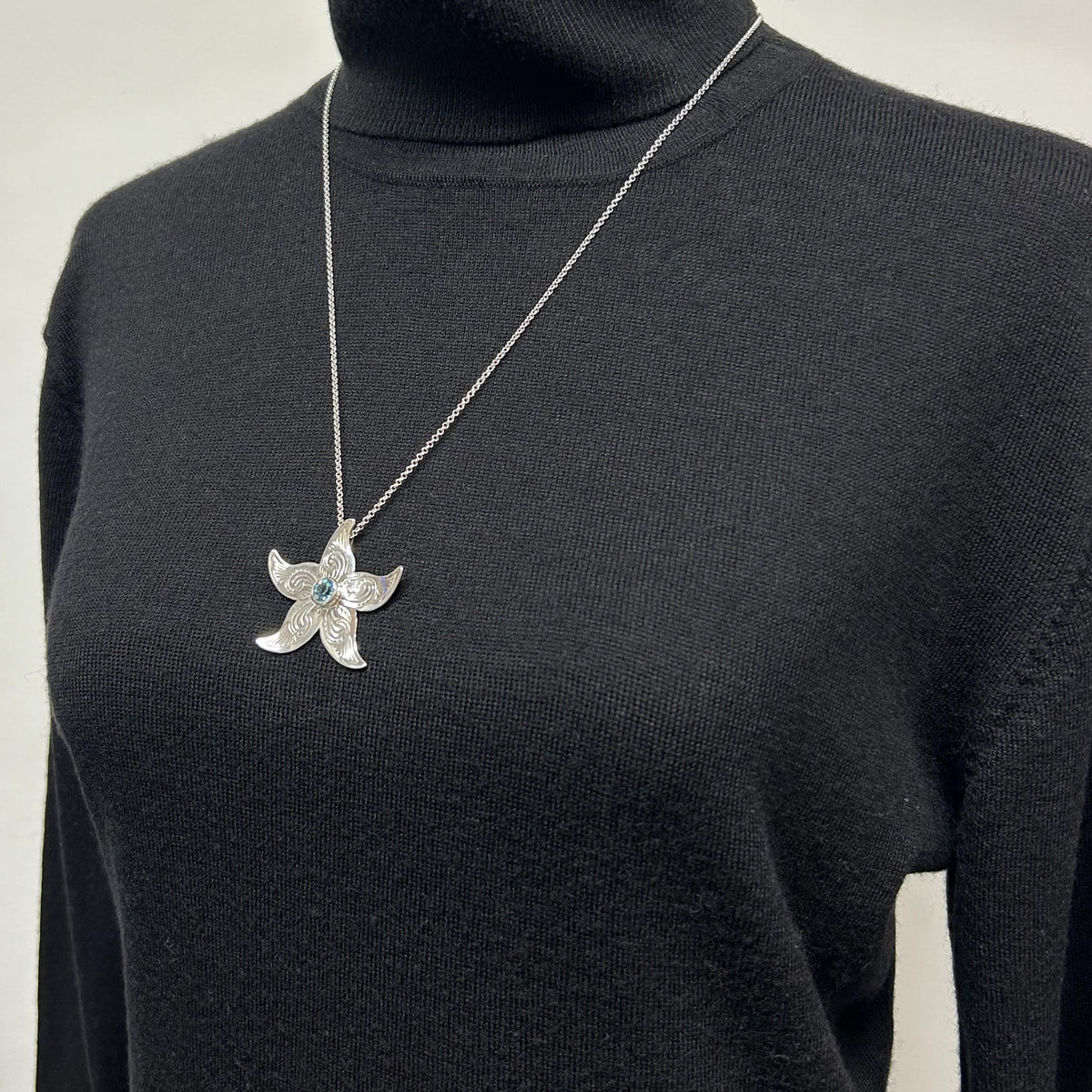 Starfish Pendant with Blue Topaz