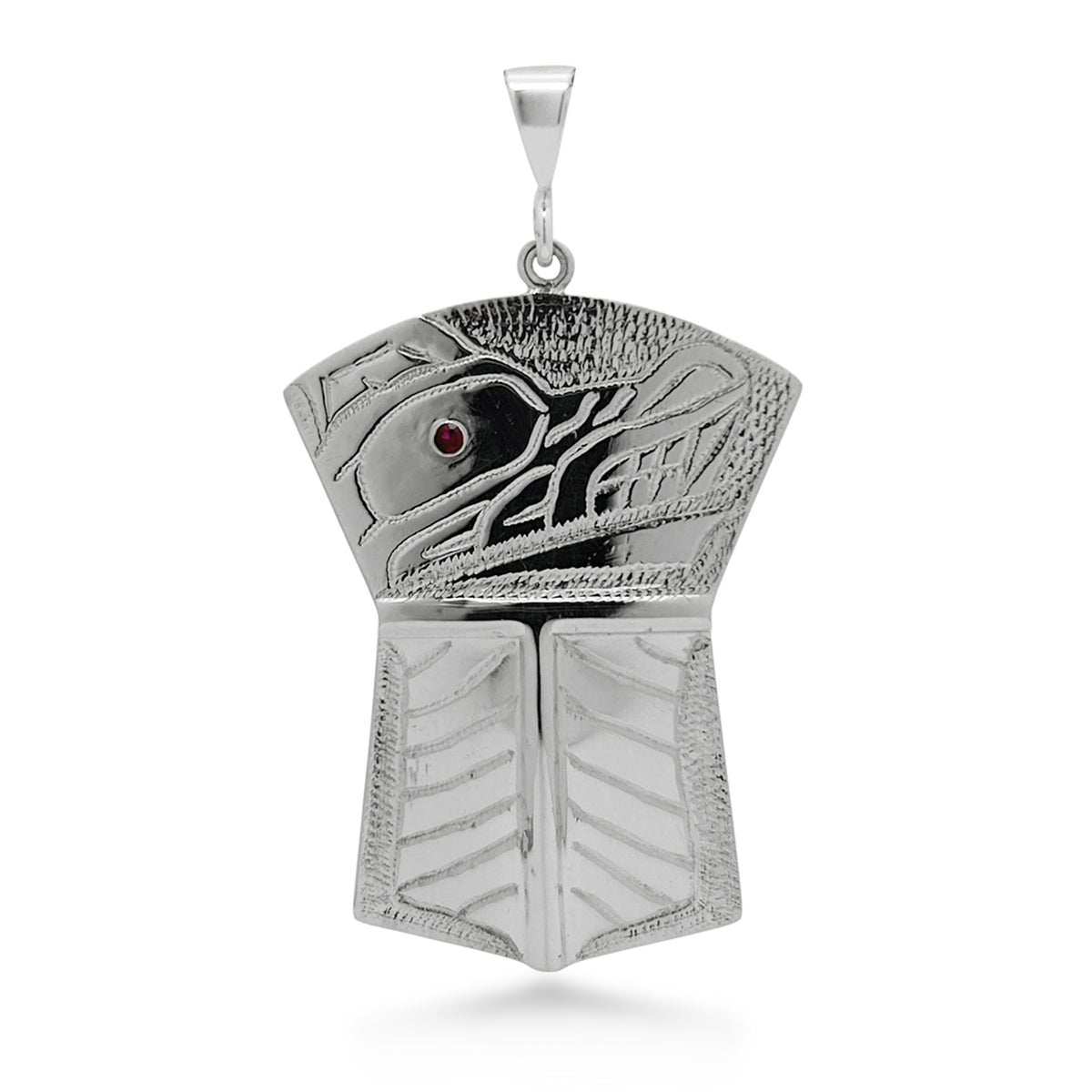 Pendentif bouclier en cuivre avec rubis