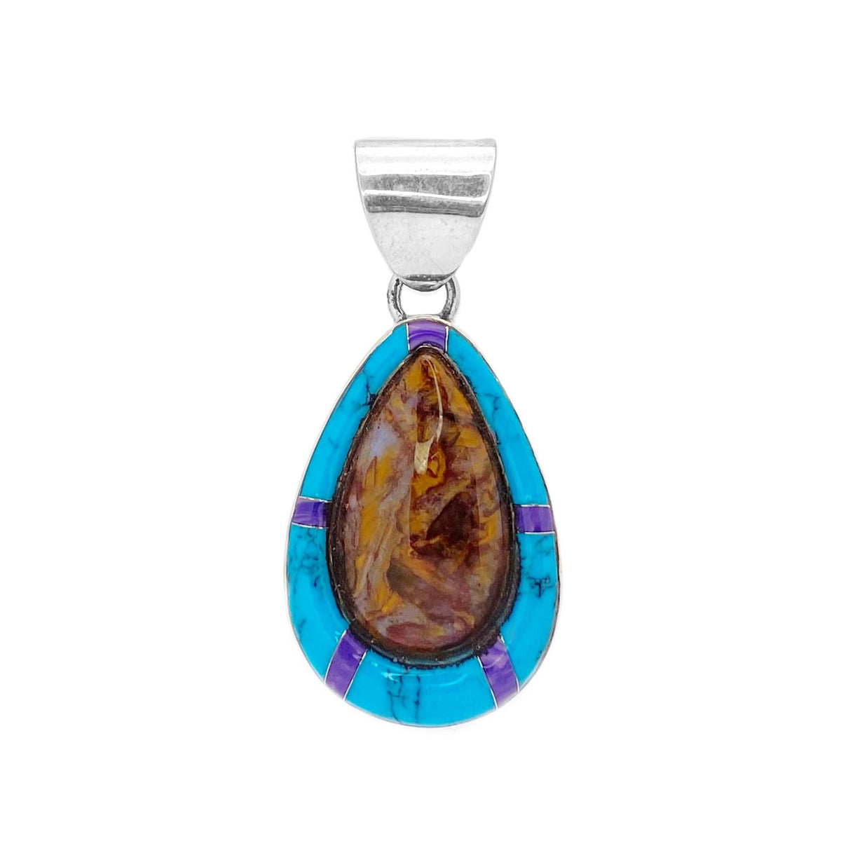 Zuni Multi-stone Inlay Drop Pendant