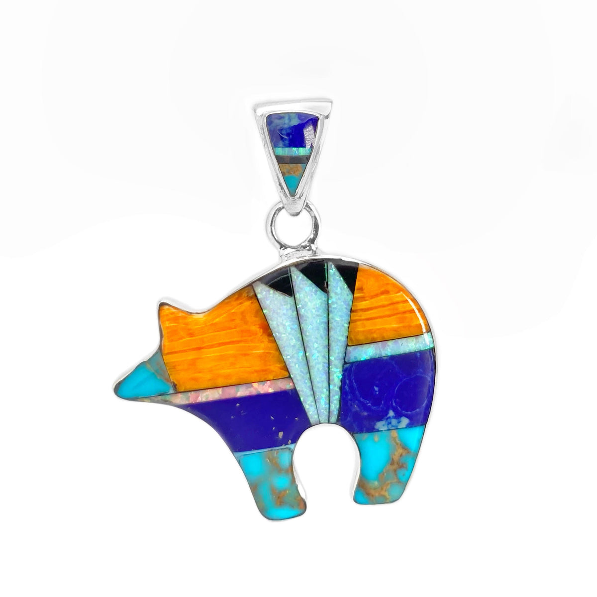 Zuni Multi-stone Inlay Bear Pendant
