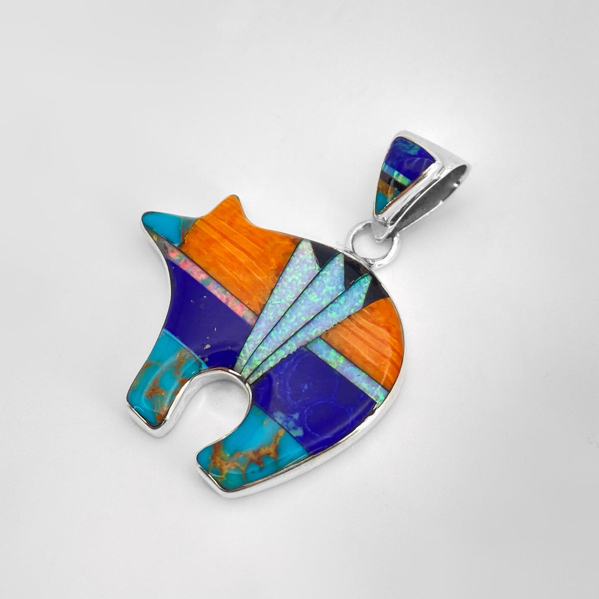 Zuni Multi-stone Inlay Bear Pendant