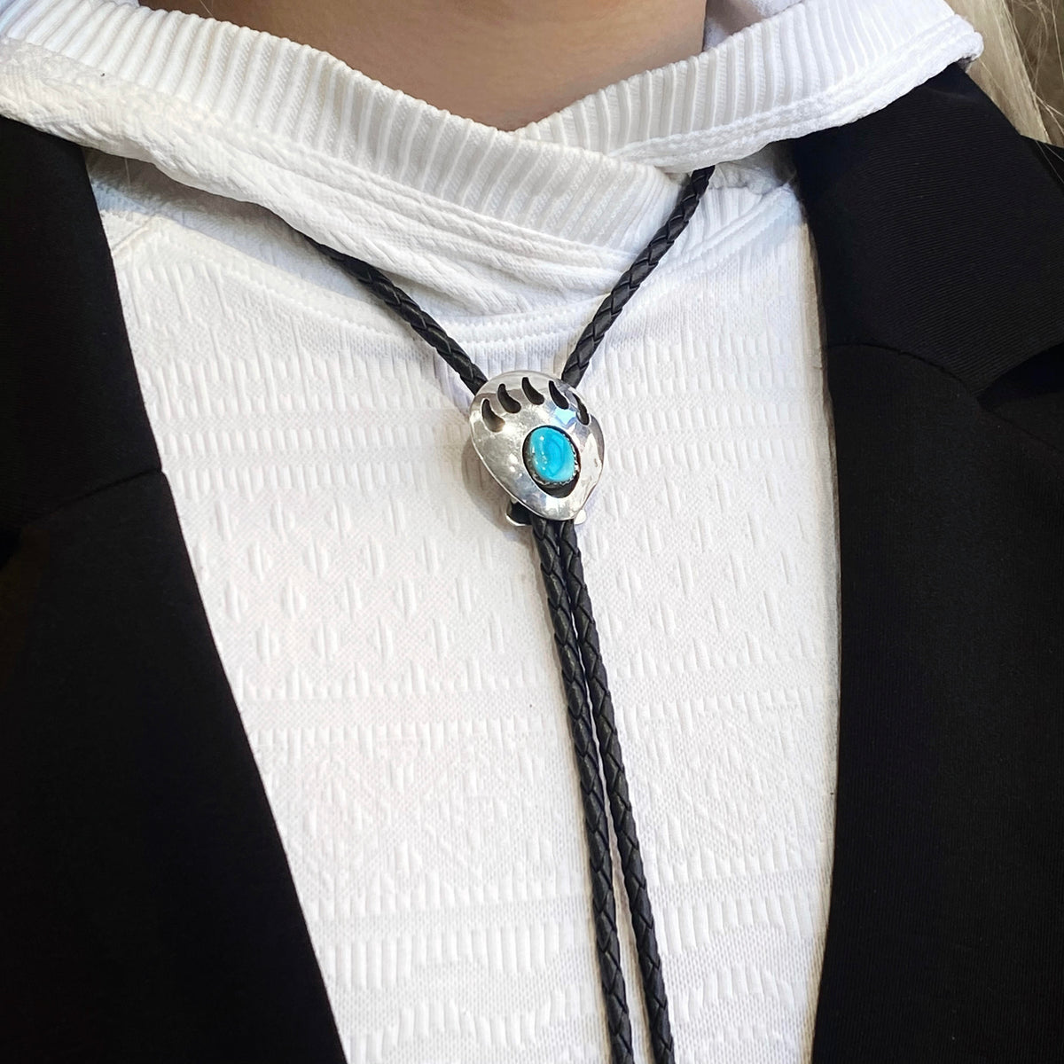 Turquoise Bear Paw Bolo Tie