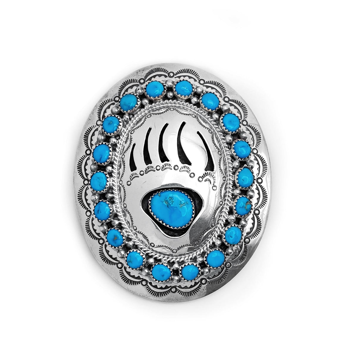 Navajo Turquoise Bear Paw Belt Buckle