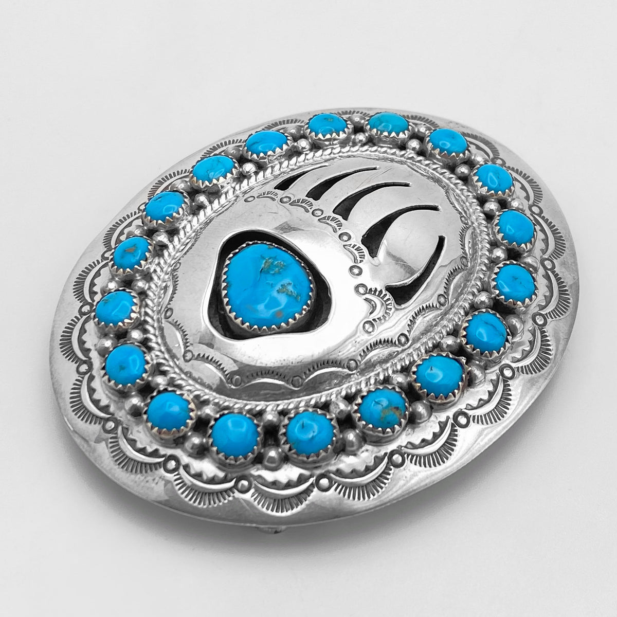 Navajo Turquoise Bear Paw Belt Buckle