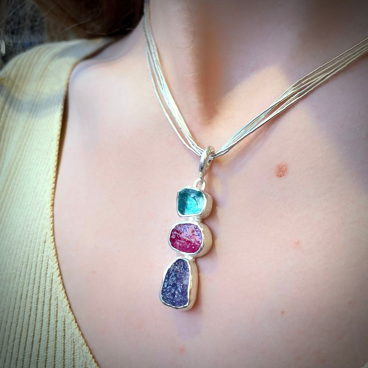 Apatite, Ruby and Tanzanite Pendant