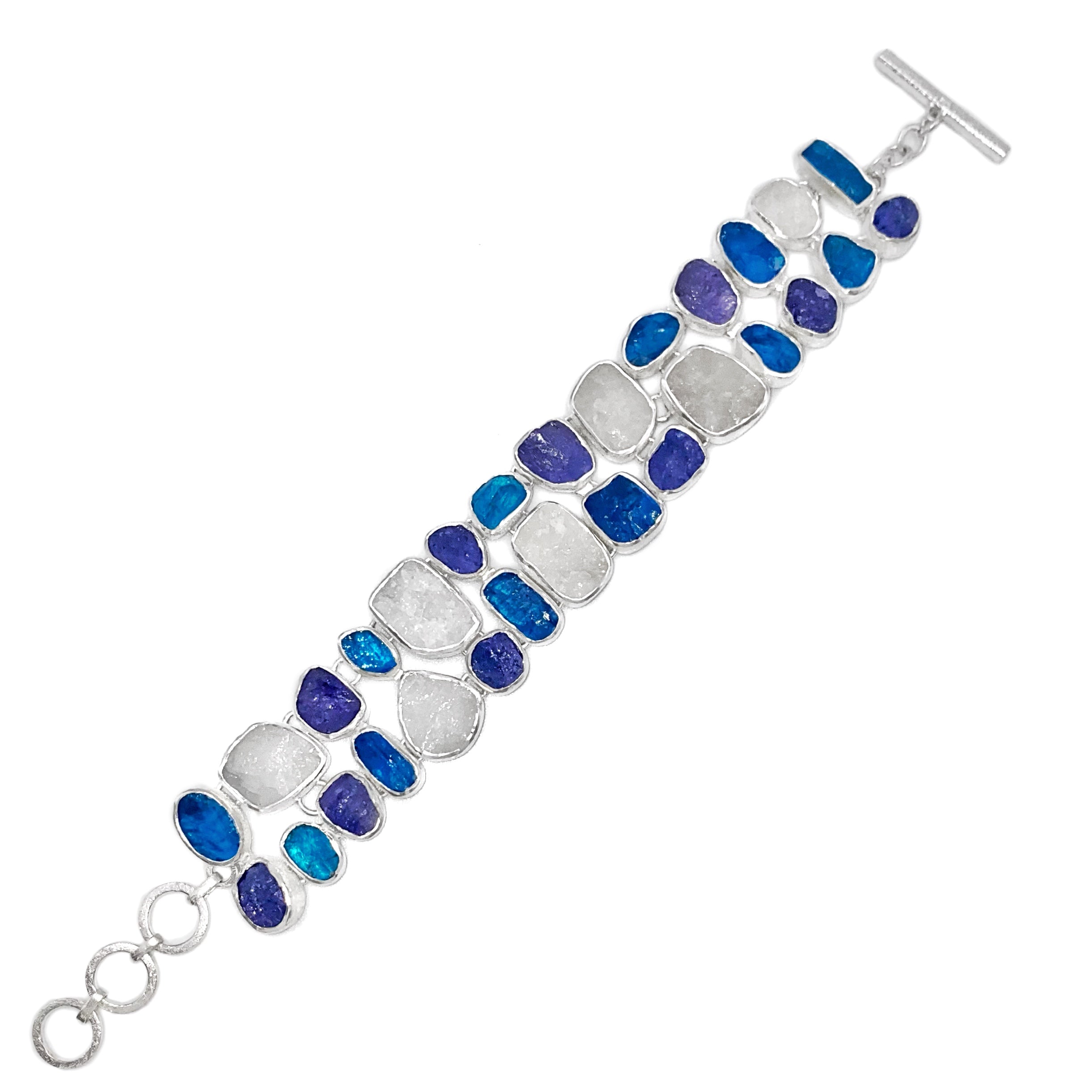 Tanzanite Bracelet w/ Quartz Crystal Points & Moonstone, 2024 Ultramarine Gemstone Bracelet w/ Quartz Spikes, Alternative Tennis bracelet, Bridal