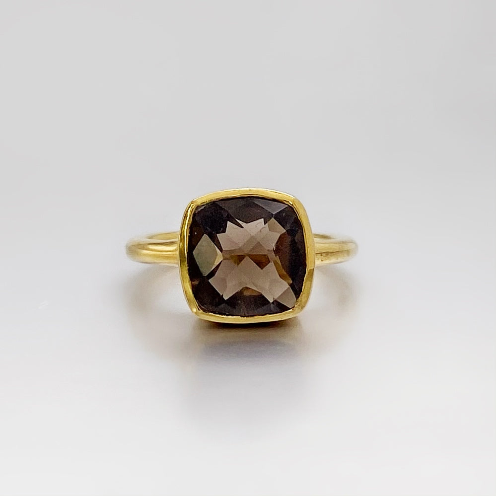 Smoky Topaz Cushion Ring Rose Gold, Topaz Jewelry, Topaz Rings