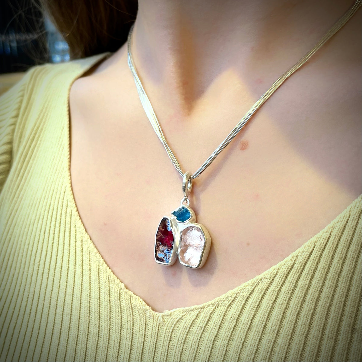 Apatite, Garnet and Rose Quartz Pendant