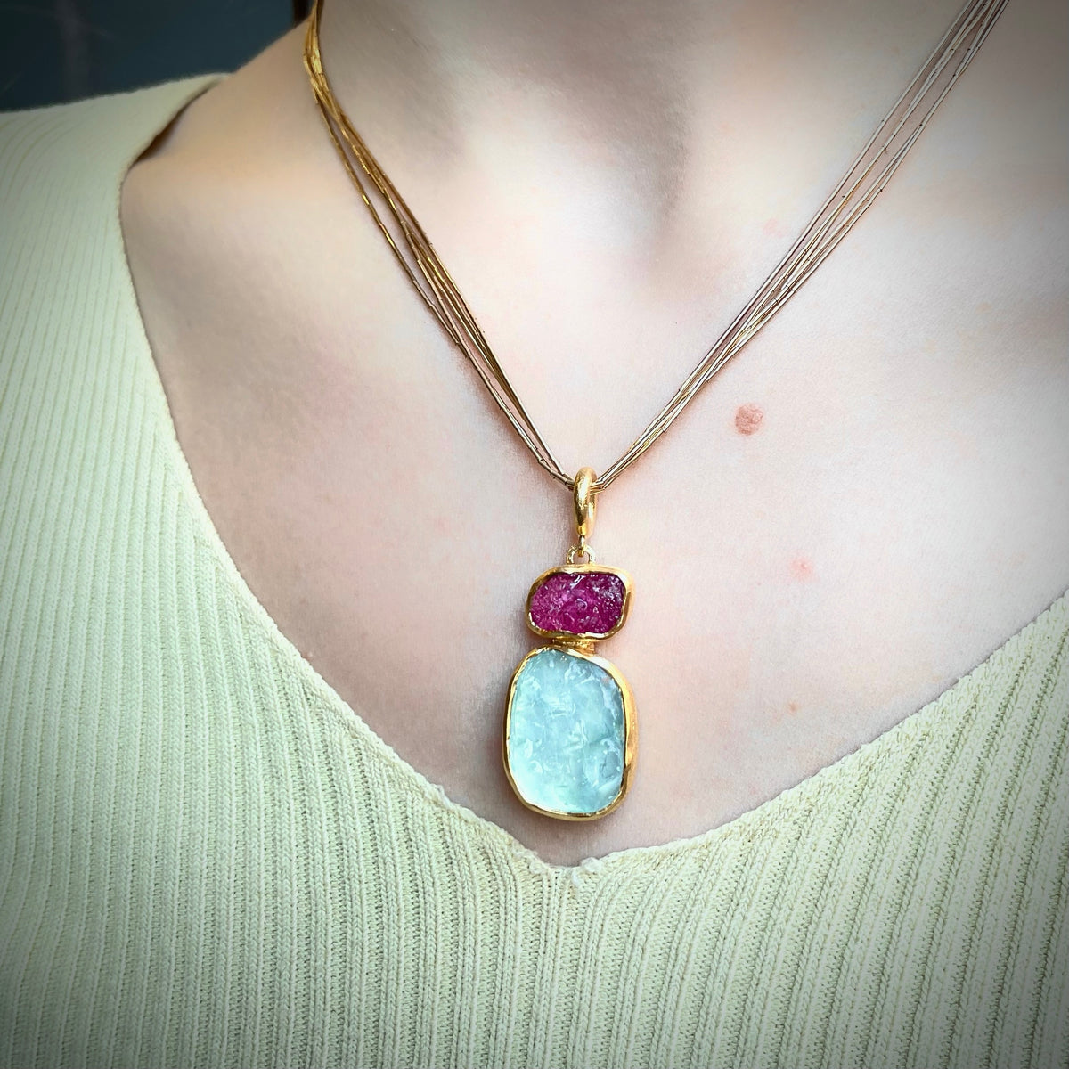 Aquamarine and Ruby Pendant