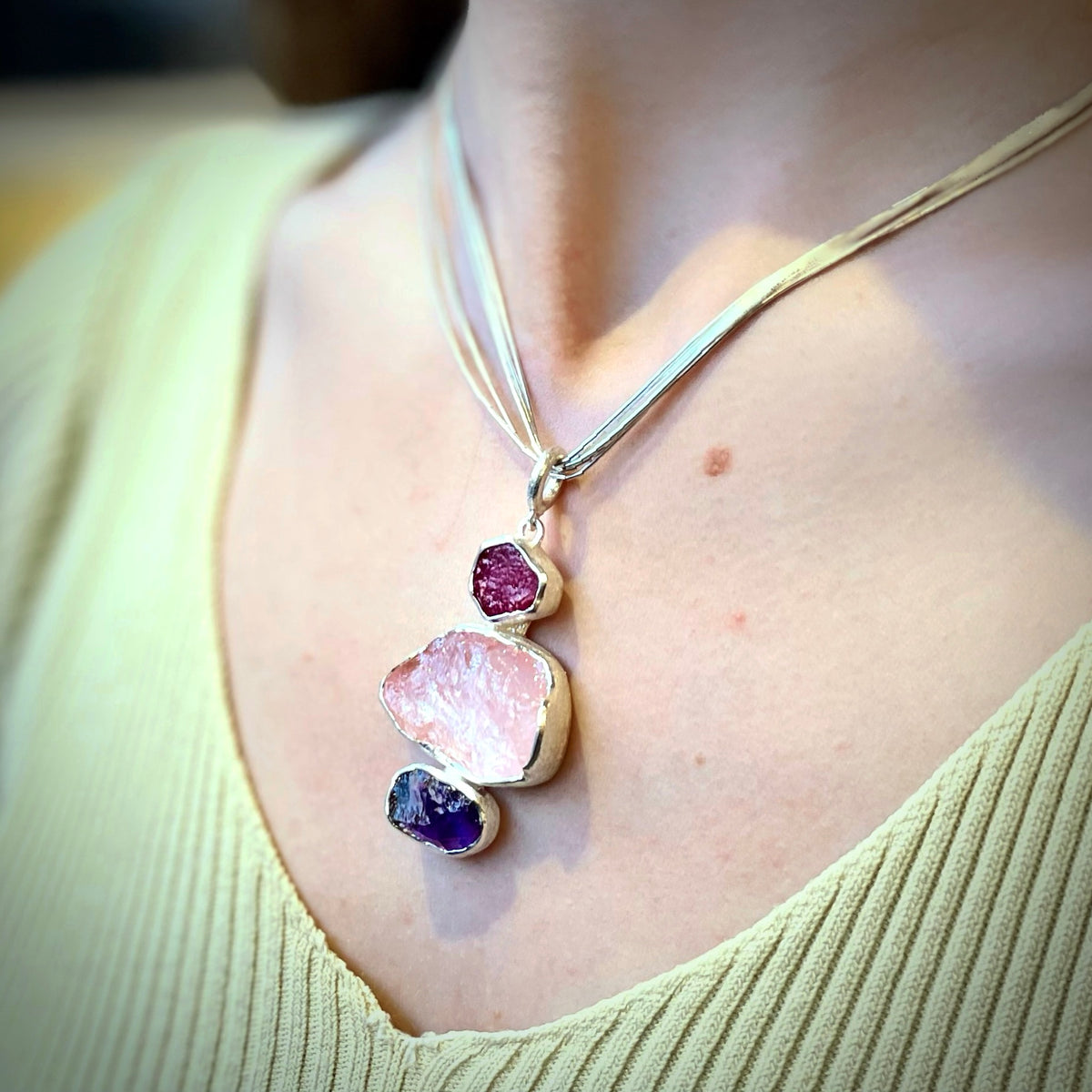 Amethyst, Morganite and Ruby Pendant
