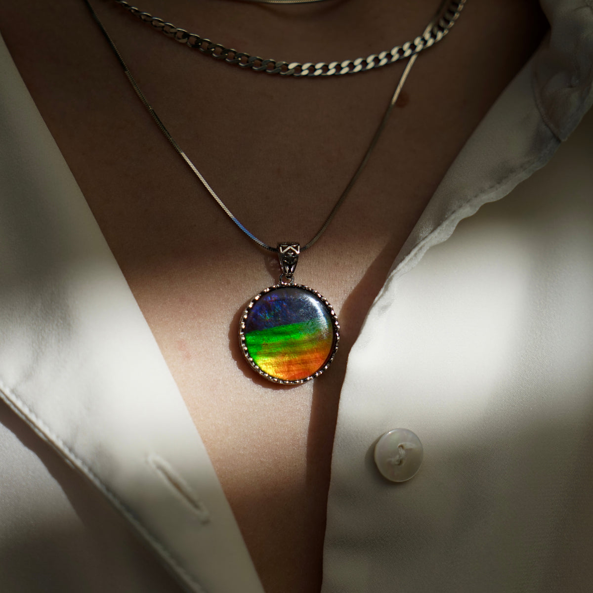 Ammolite Round Pendant