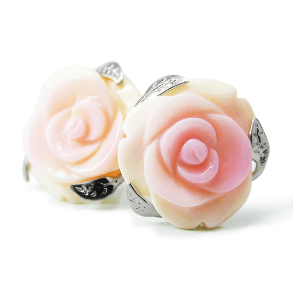 Pink Shell Rose Stud Earrings