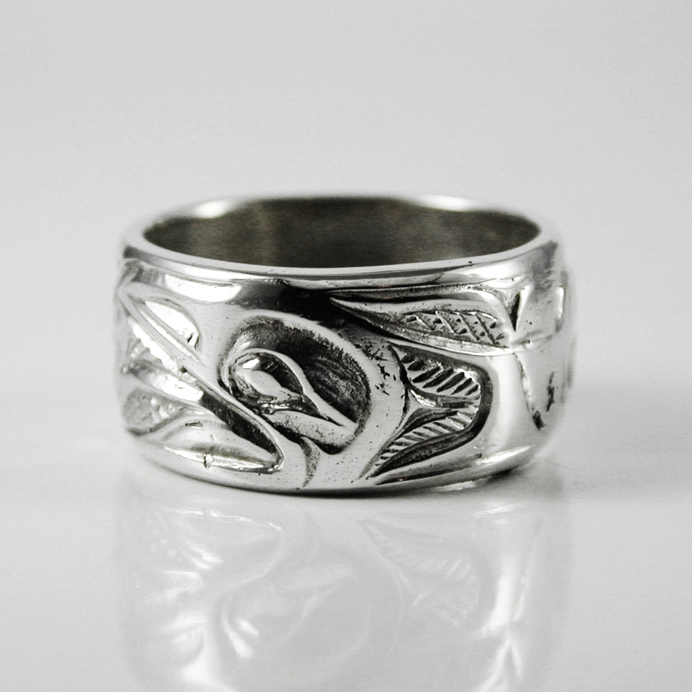 Wolf and Raven with Sun Ring - 14K White Gold