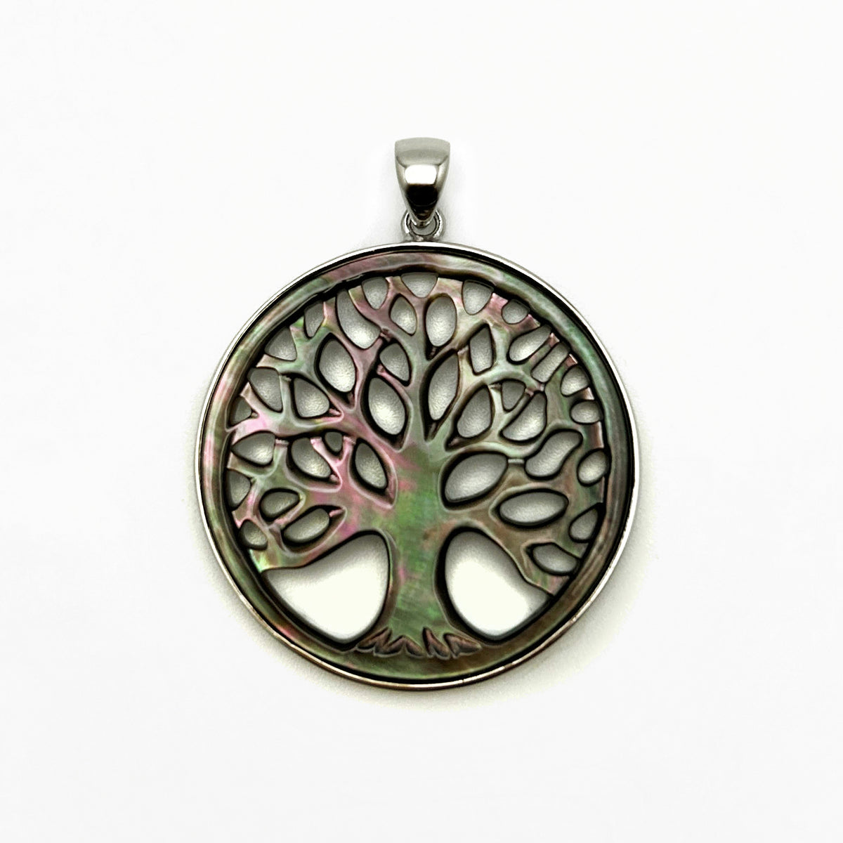 Black Mother of Pearl Tree of life Pendant