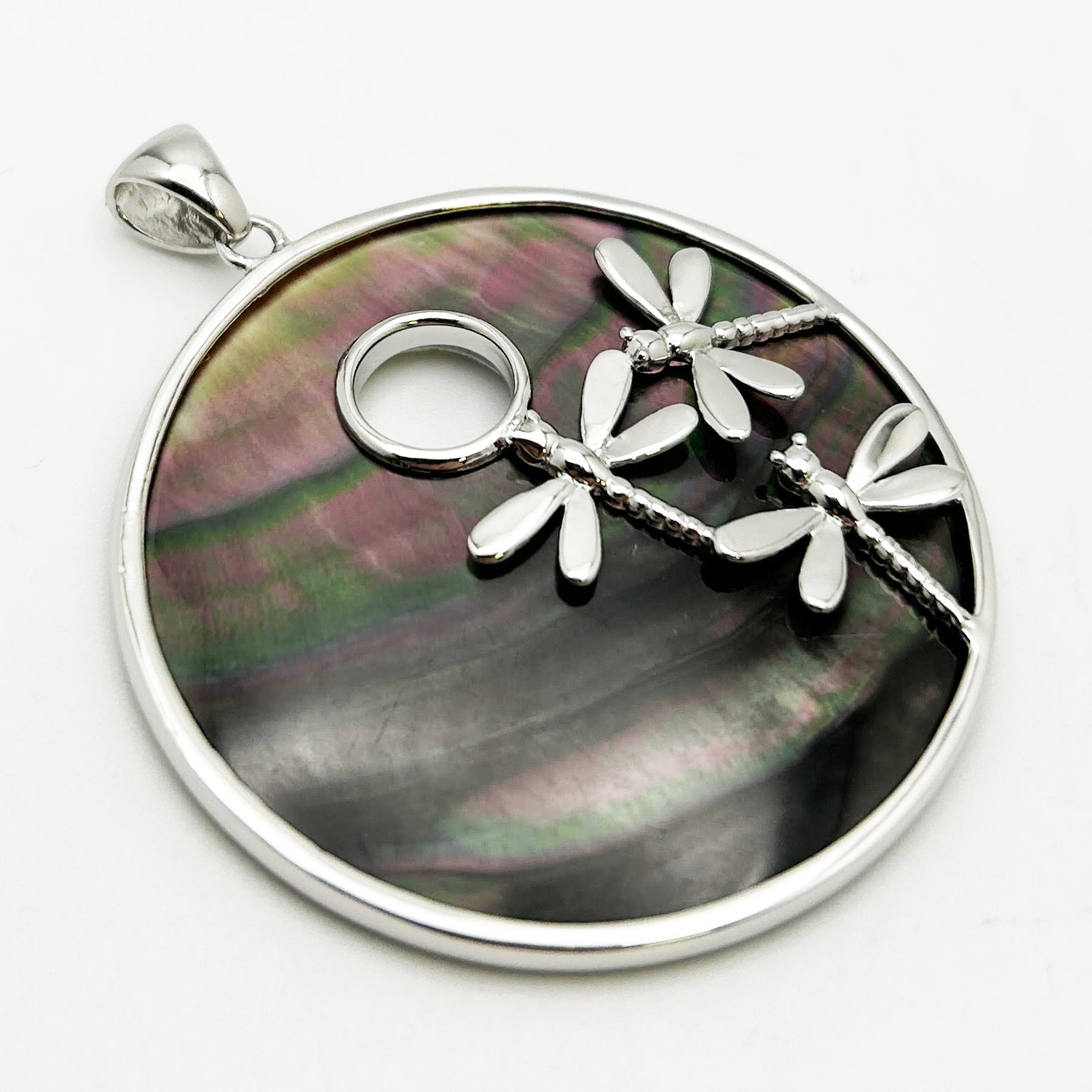 Black Mother of Pearl Dragonflies Pendant