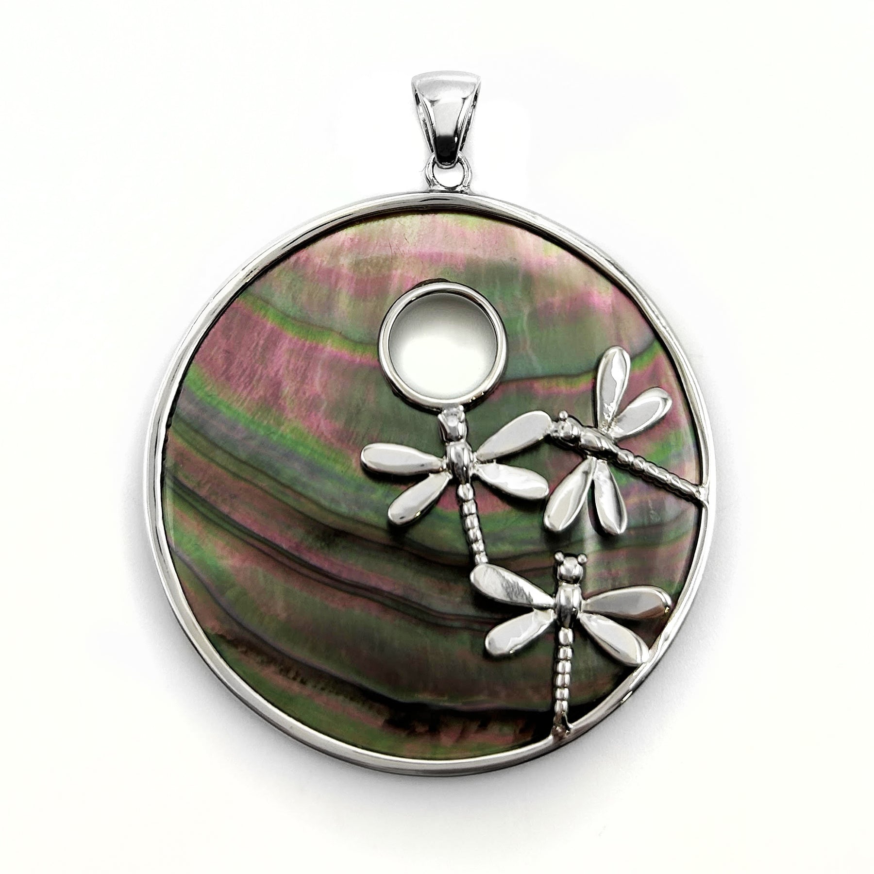 Black Mother of Pearl Dragonflies Pendant