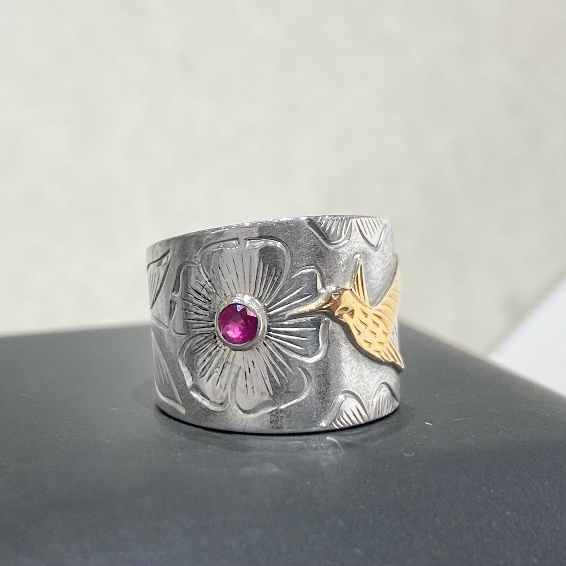 Hummingbird Ring with Ruby