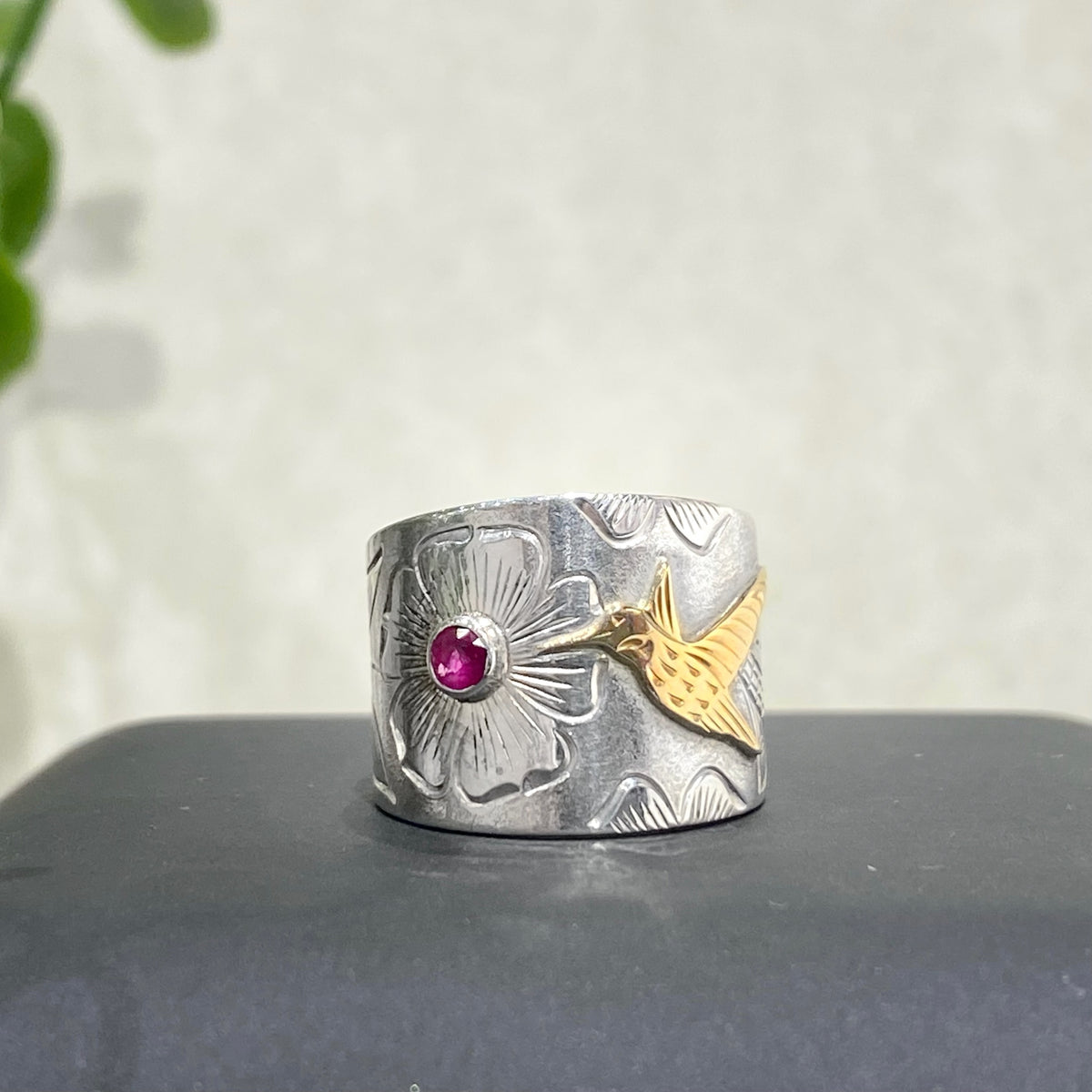 Hummingbird Ring with Ruby