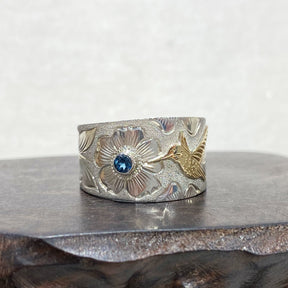 Hummingbird Ring with Blue Topaz