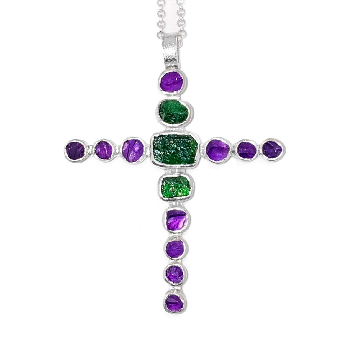 Amethyst and Chrome Diopside Cross Pendant