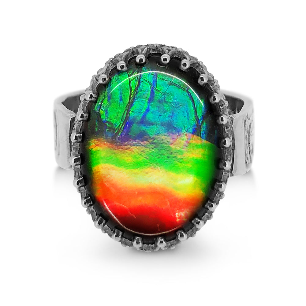 Bear and Wolf Ring with Ammolite