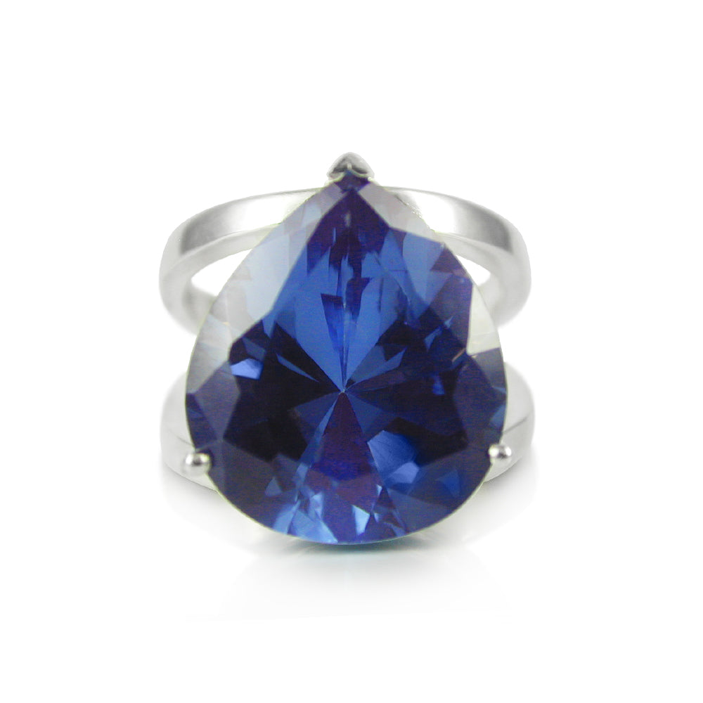 Pear Cubic Zirconia Ring - Midnight Blue