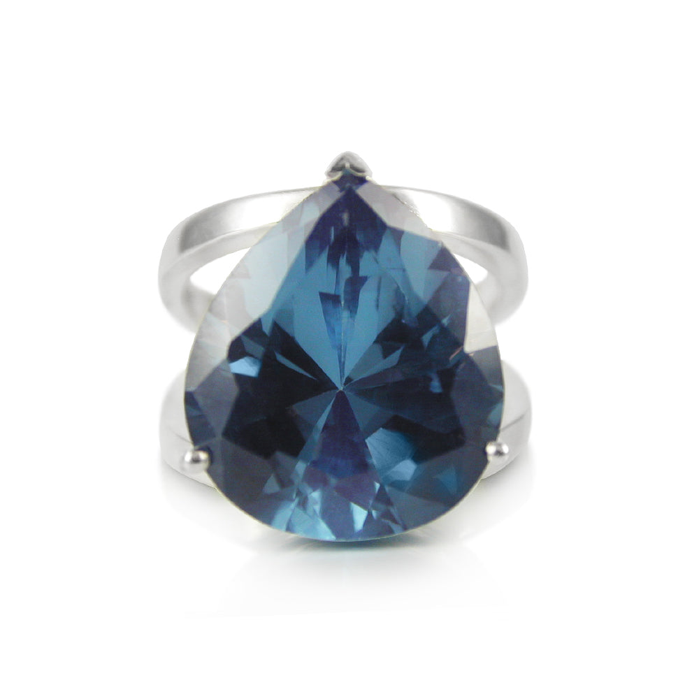 Pear Cubic Zirconia Ring - Sky Blue