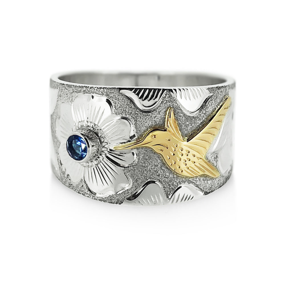 Hummingbird Ring with Blue Topaz